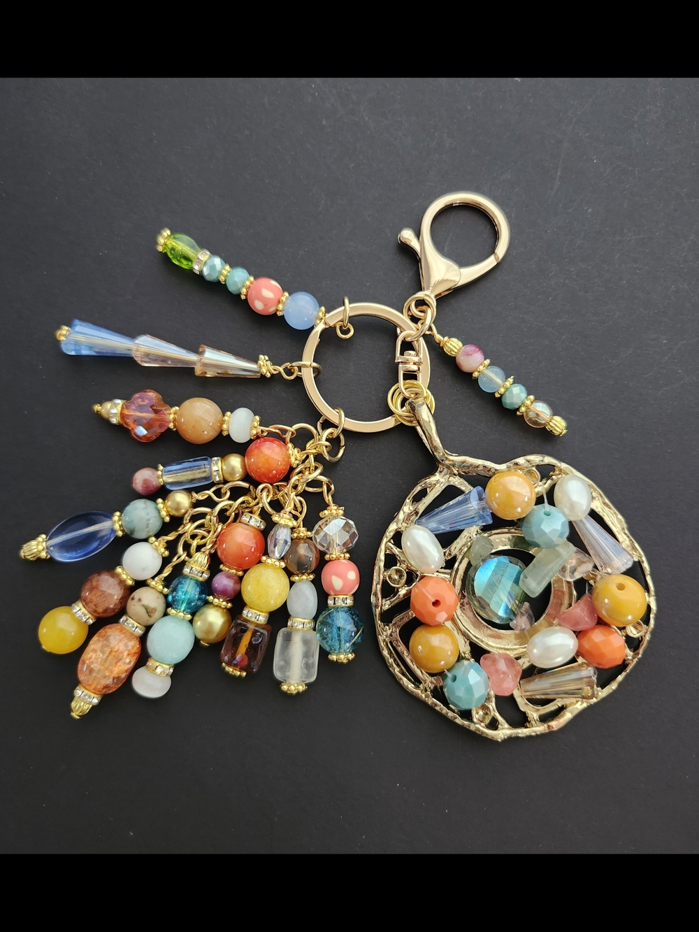 Boho Purse Charm of Keychain Jasper Agate Handcrafted